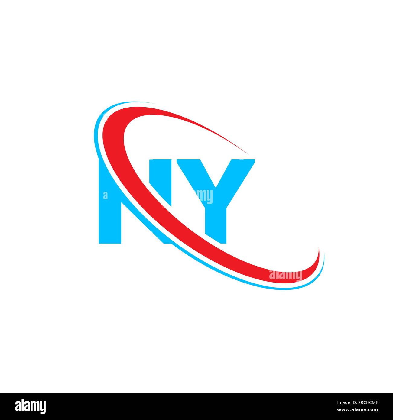 NY N Y letter logo design. Initial letter NY linked circle upercase monogram logo red and blue. NY logo, N Y design Stock Vector