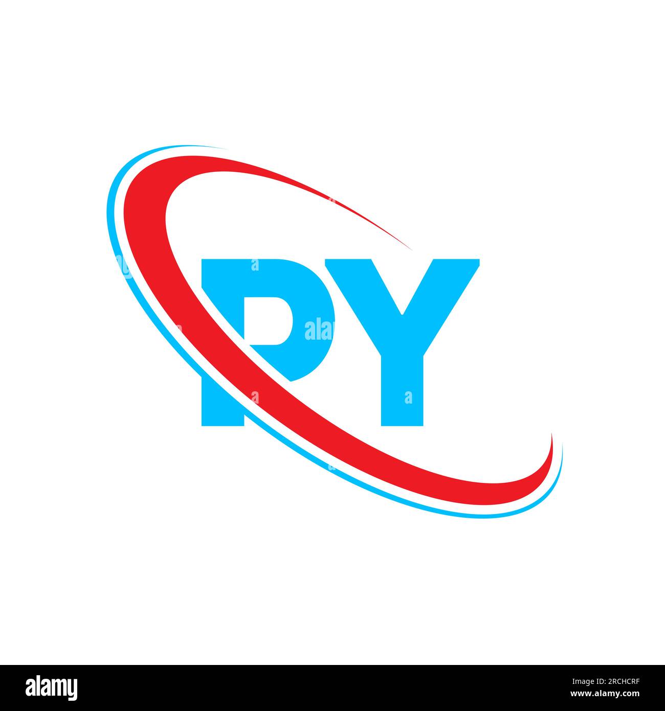 PY P Y letter logo design. Initial letter PY linked circle upercase monogram logo red and blue. PY logo, P Y design Stock Vector