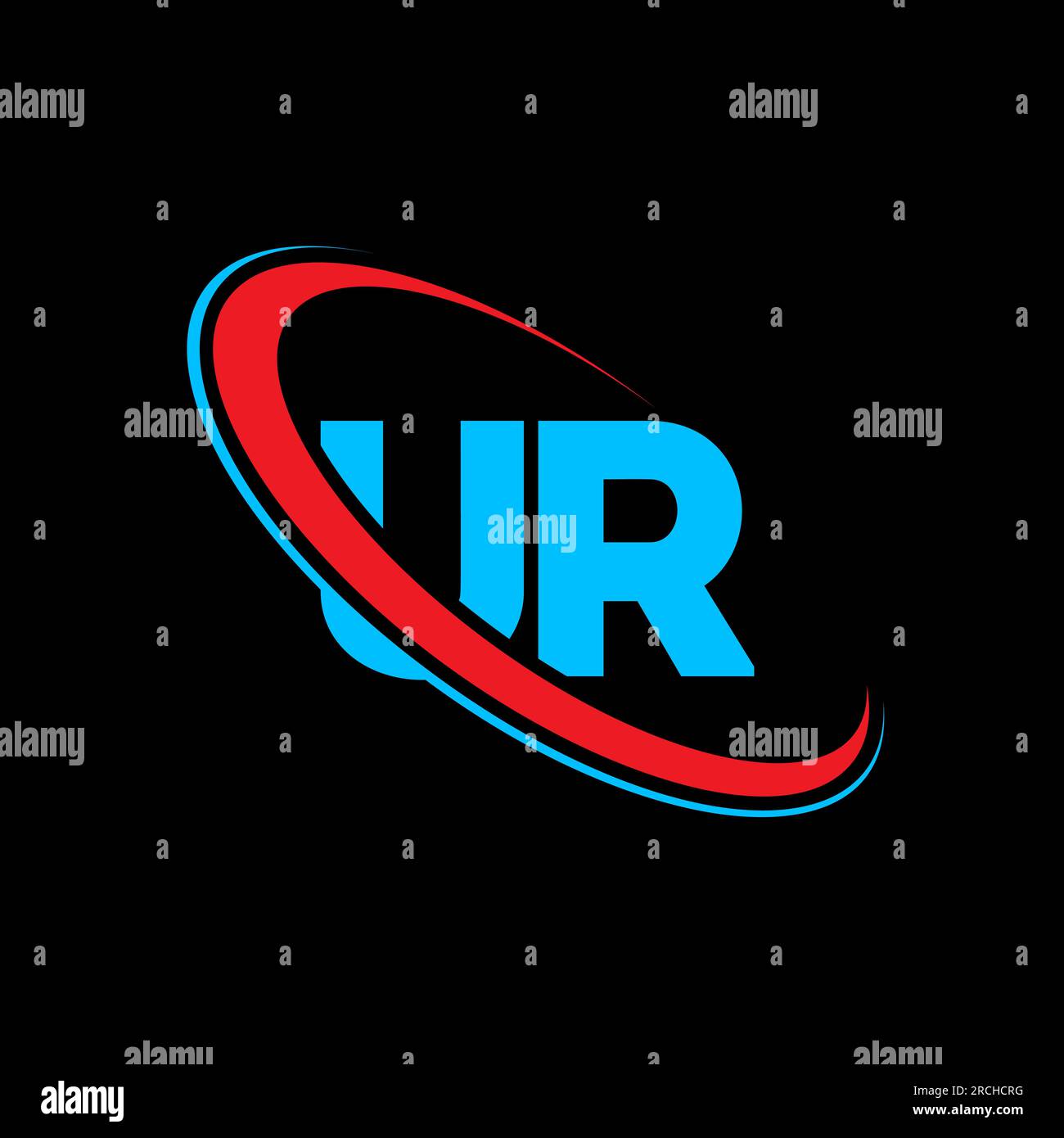UR U R letter logo design. Initial letter UR linked circle uppercase monogram logo red and blue. UR logo, U R design. ur, u r Stock Vector
