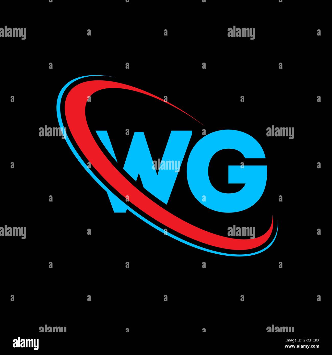 WG W G letter logo design. Initial letter WG linked circle uppercase monogram logo red and blue. WG logo, W G design. wg, w g Stock Vector