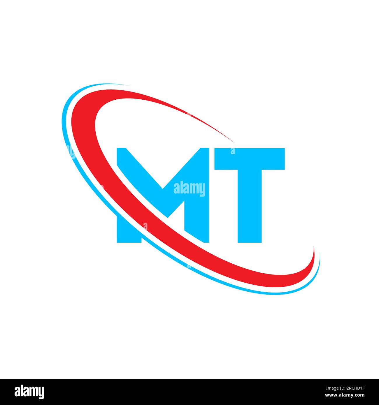 MT M T letter logo design. Initial letter MT linked circle upercase monogram logo red and blue. MT logo, M T design Stock Vector