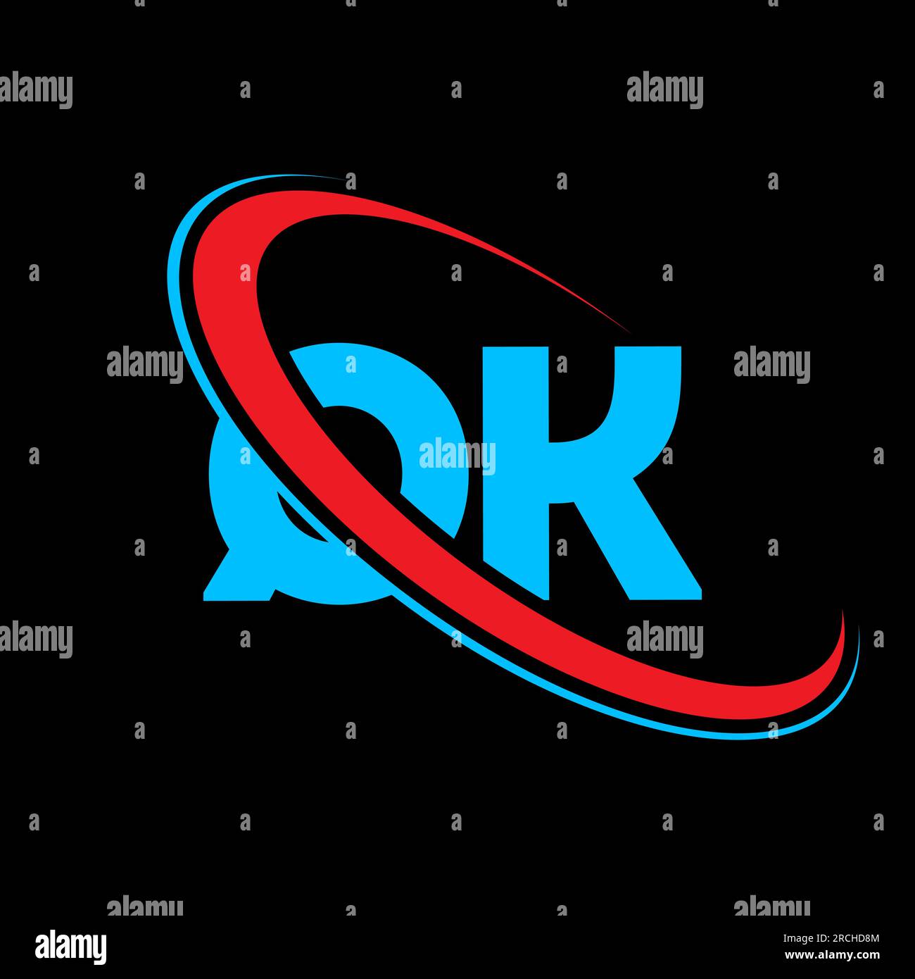 QK Q K letter logo design. Initial letter QK linked circle uppercase monogram logo red and blue. QK logo, Q K design. qk, q k Stock Vector
