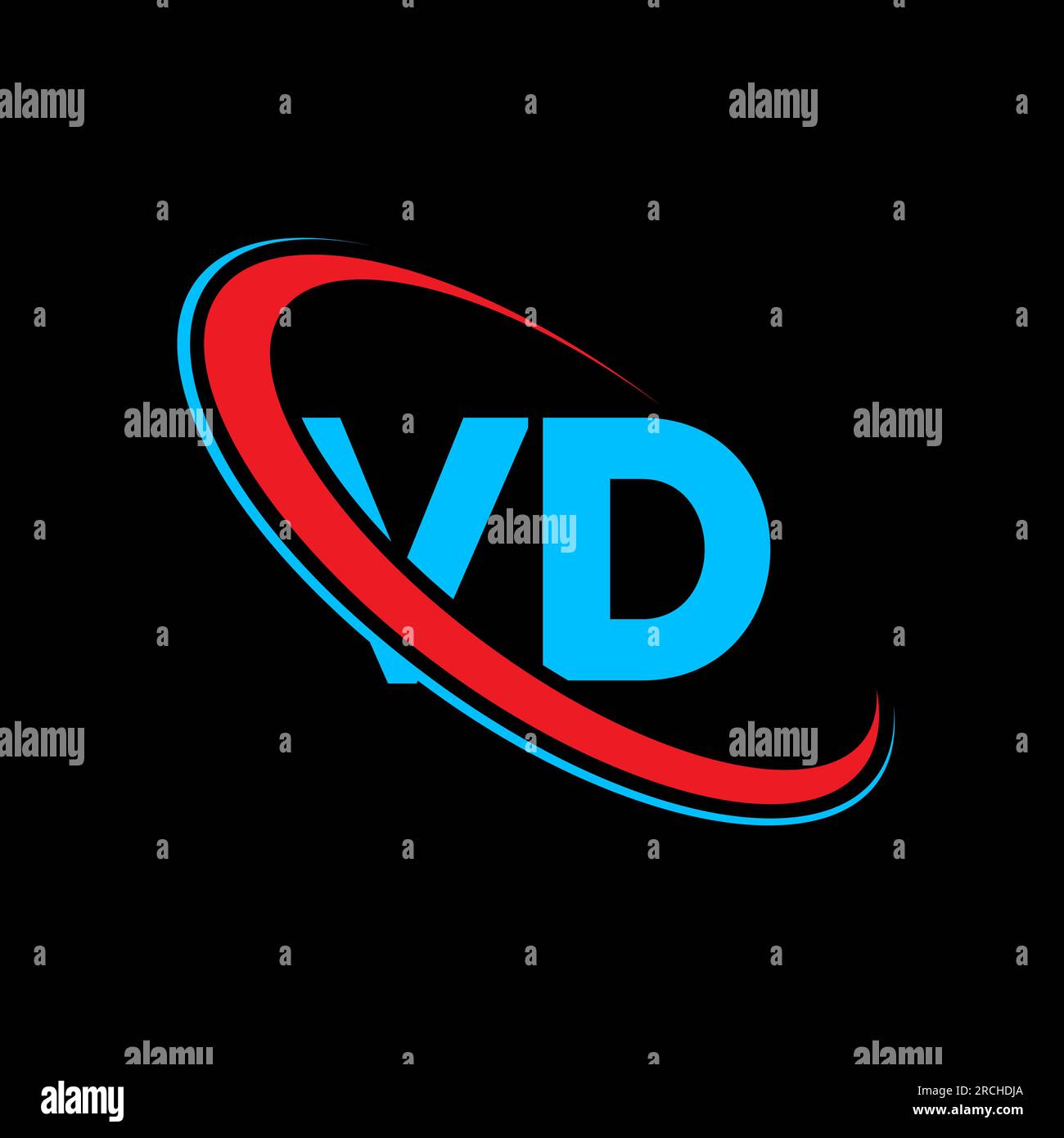 VD V D letter logo design. Initial letter VD linked circle uppercase monogram logo red and blue. VD logo, V D design. vd, v d Stock Vector
