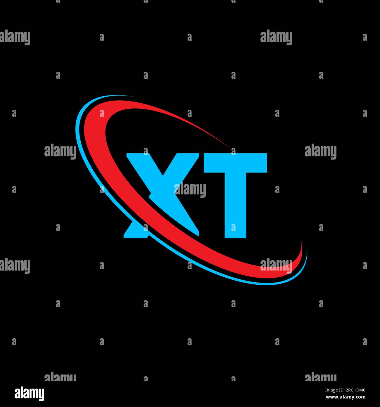 XT X T letter logo design. Initial letter XT linked circle uppercase monogram logo red and blue. XT logo, X T design. xt, x t Stock Vector