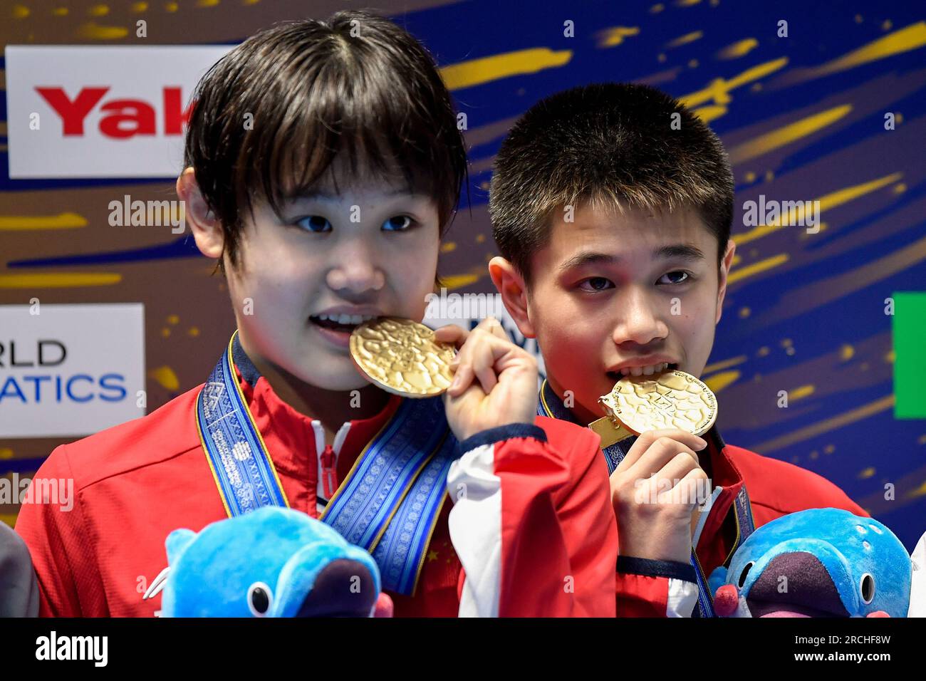 Fukuoka, Japan. 15th July, 2023. Feilong Wang and Jiaqi Zhang of China ...