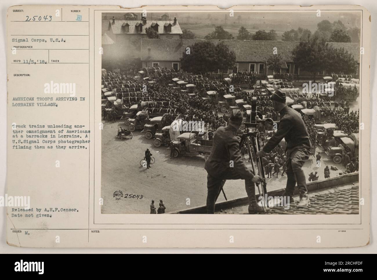 American troops arriving in Lorraine village during World War One