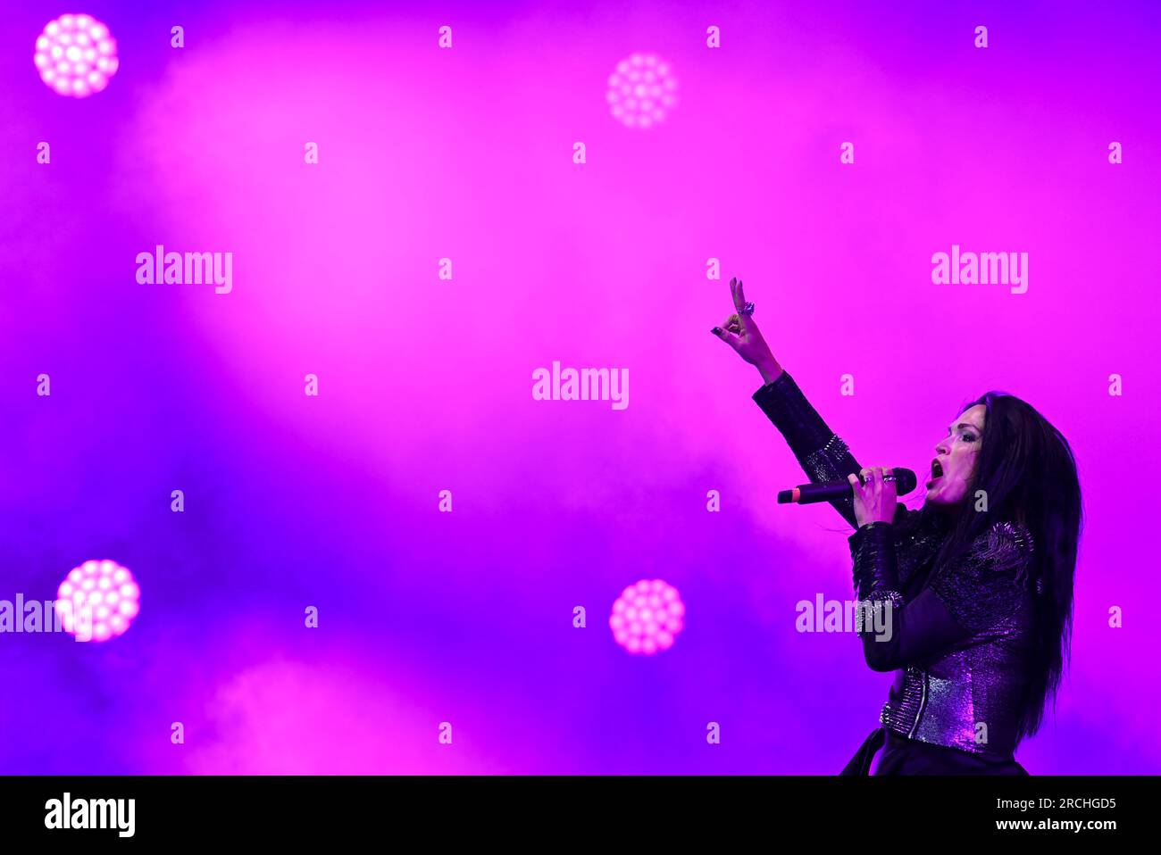 Vizovice, Czech Republic. 14th July, 2023. Tarja Turunen of Finland performs during the second day of the Masters of Rock international metal music festival in Vizovice, Czech Republic, July 14, 2023. Credit: Dalibor Gluck/CTK Photo/Alamy Live News Stock Photo