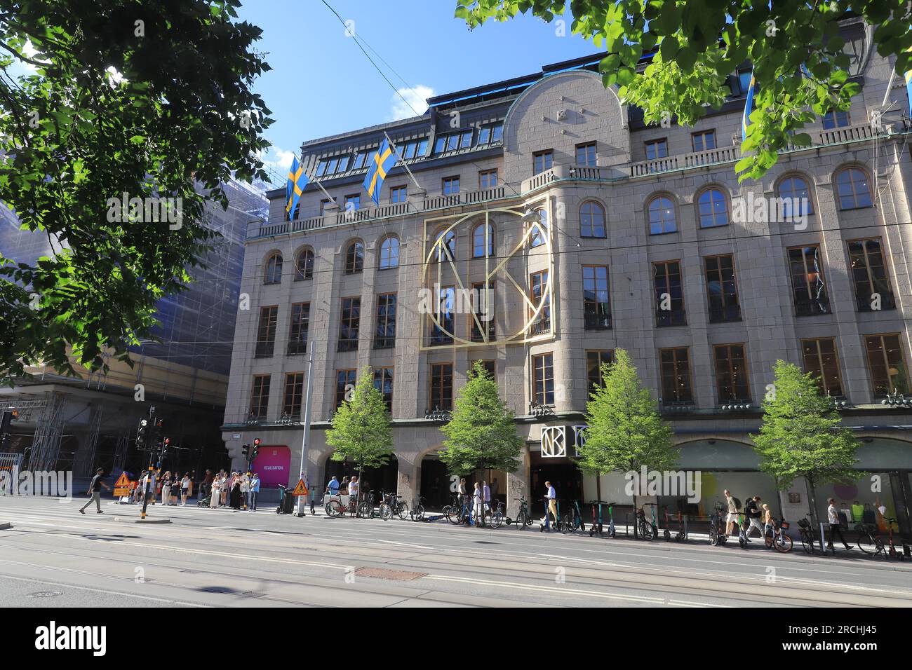 Stockholm, Sweden July 14, 2023 Exterior view of the NK department store located in at the