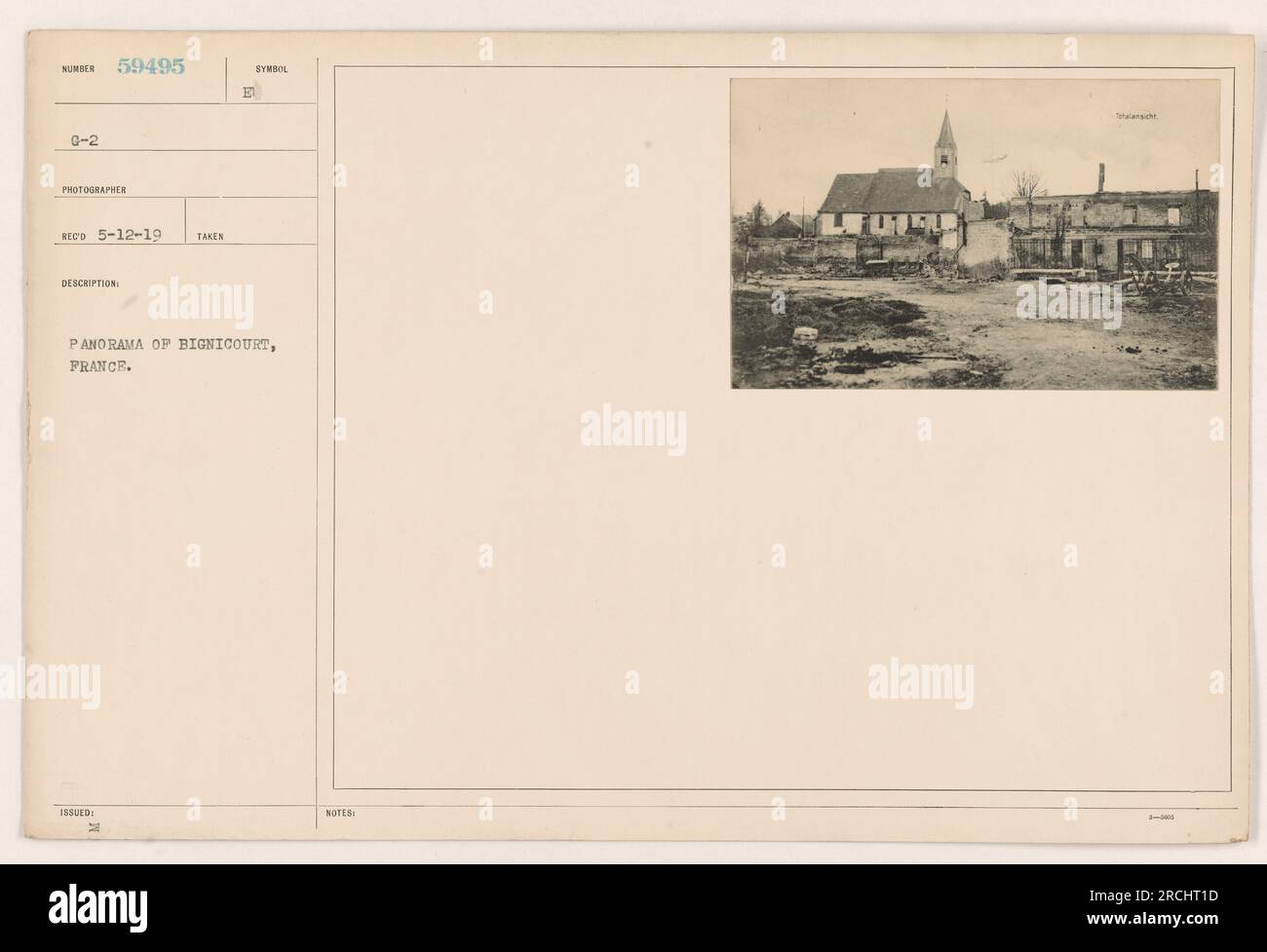 Aerial view of Bignicourt, France during World War One. The photograph