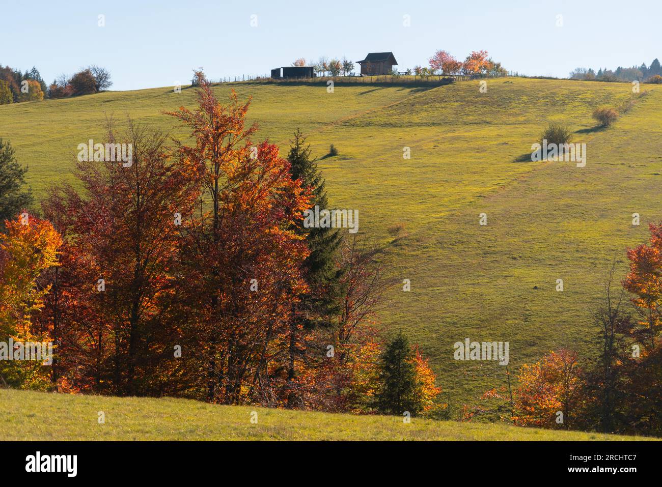 Autumn landscape with country houses in mountains Stock Photo - Alamy