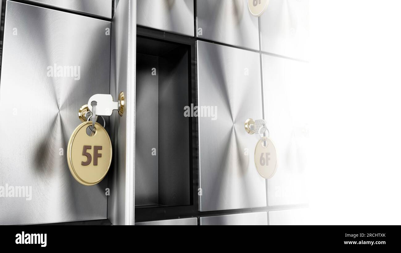 Safe deposit boxes with keys. 3D illustration Stock Photo - Alamy