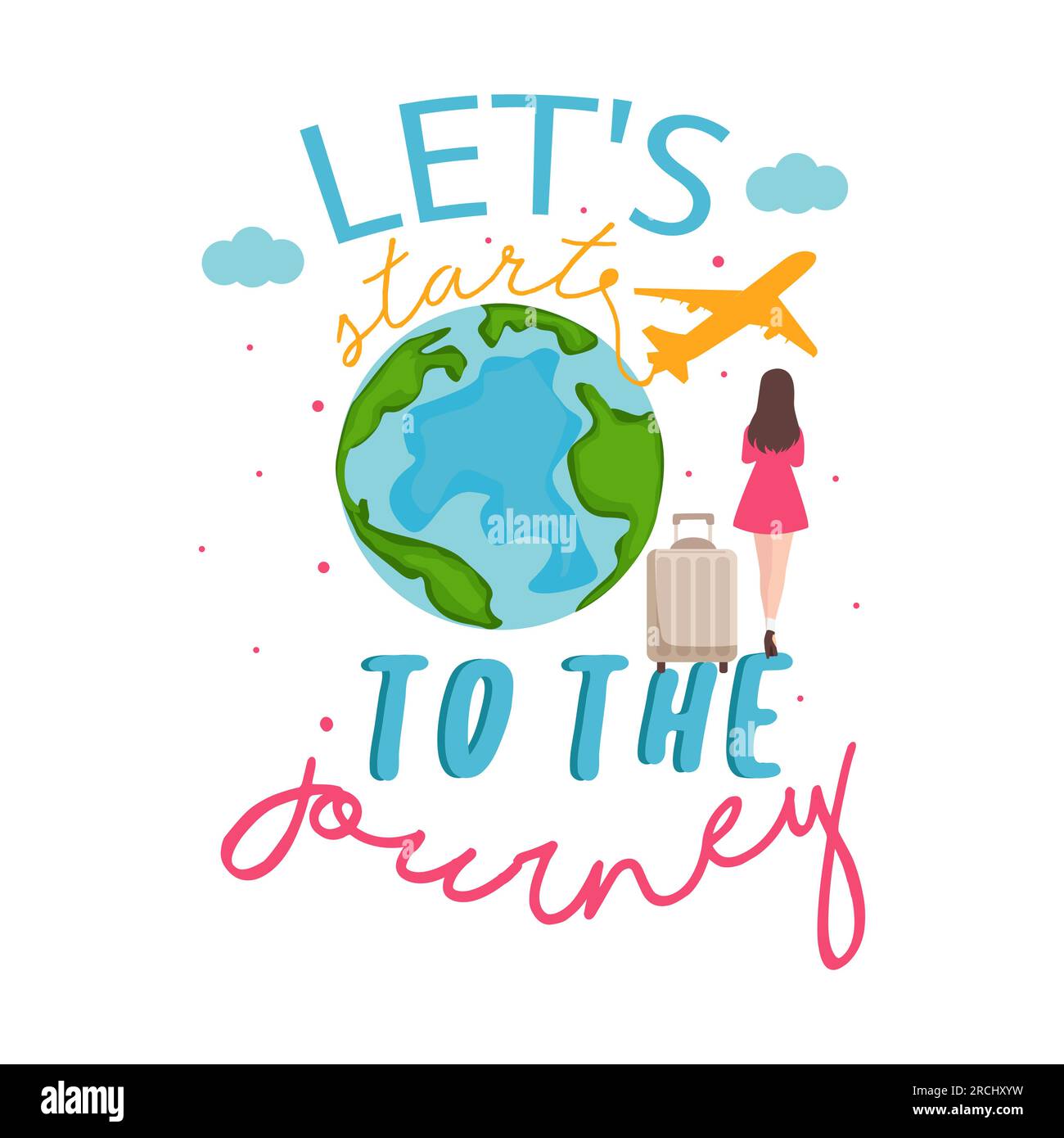 lets start to the journey inspirational quotes girl travel destination adventure vacation typography design colorful text Stock Vector