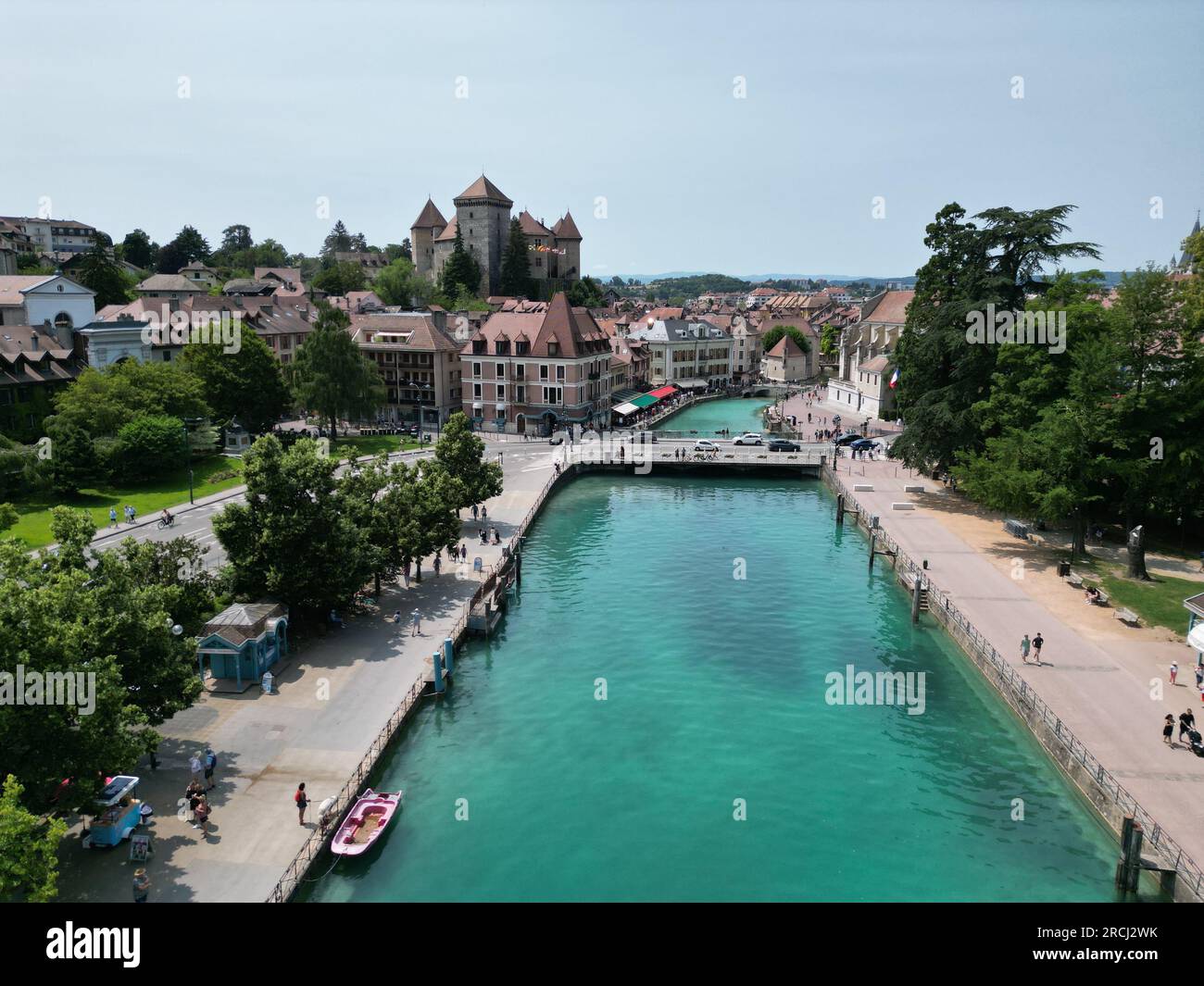 Crystal clear water Annecy France harbour and waterfront drone,aerial ...