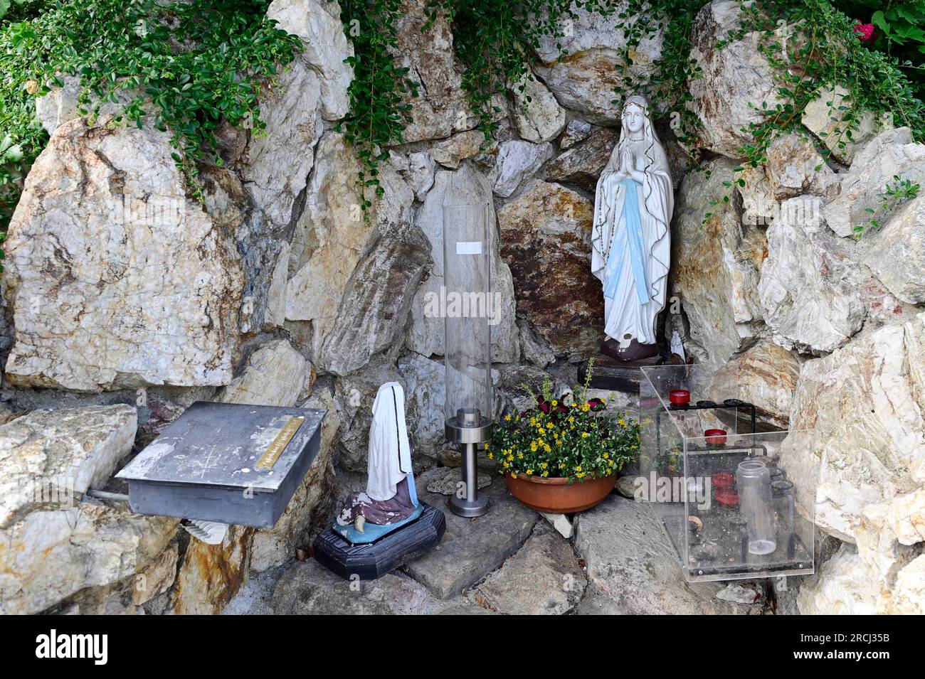 Artstetten, Lower Austria, Austria. July 05, 2023. Church of St. James the Elder. Lourdes Grotto Artstetten Stock Photo
