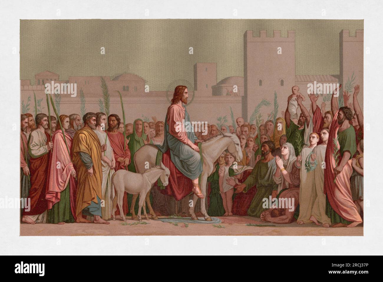 Entry of Jesus into Jerusalem on Palm Sunday. Fresco made by Hippolyte