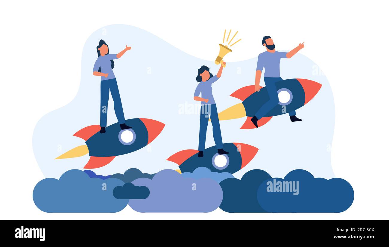 Man and woman target motivation action air rocket plane vector. Change