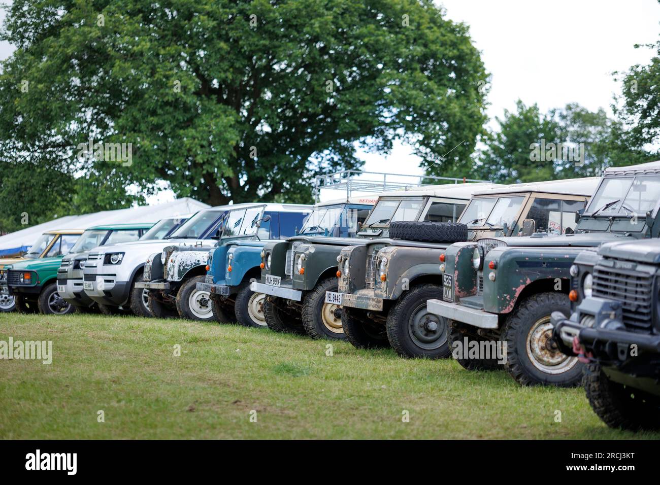 A row of Land Rovers at the Neath Steam and Vintage show Neath and Port Talbot Wales Stock Photo