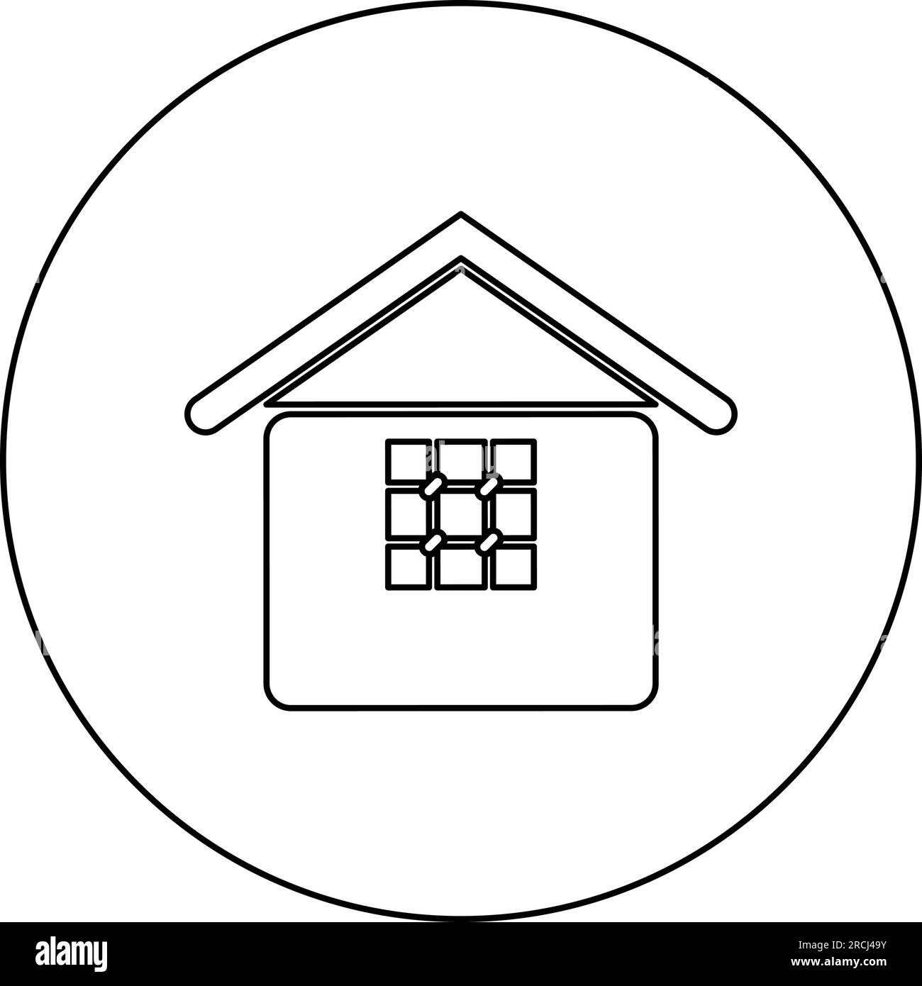 Prison jail gaol House with grate on window citadel home icon in circle round black color vector illustration image outline contour line thin style Stock Vector