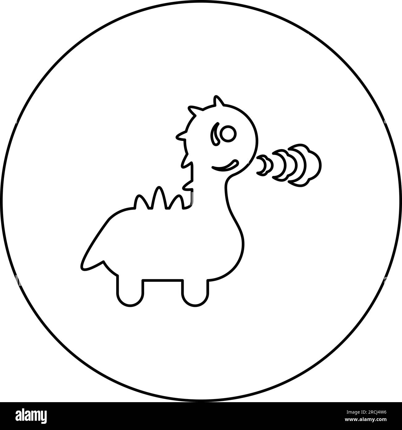 Cute dragon breathing fire icon in circle round black color vector illustration image outline contour line thin style simple Stock Vector