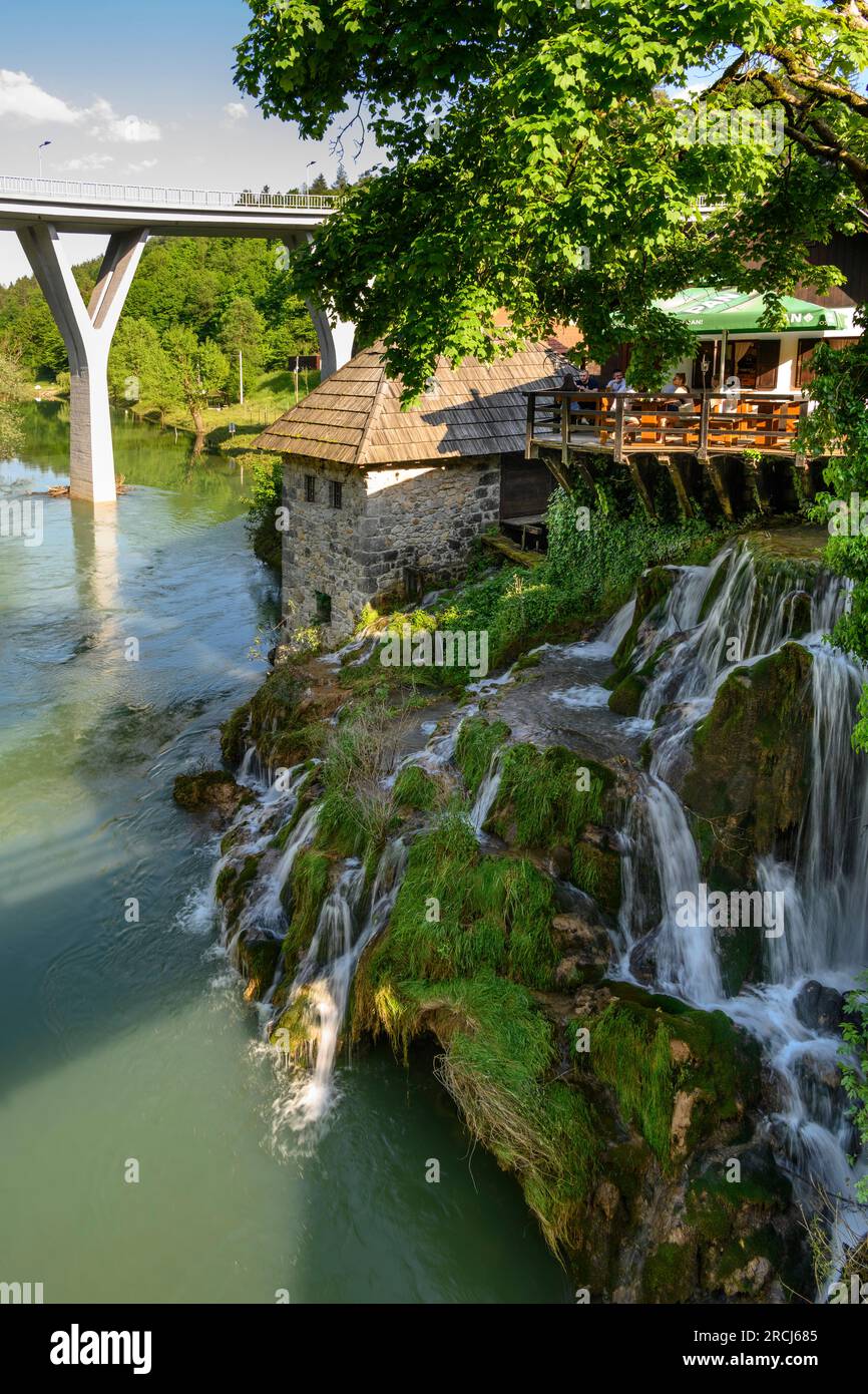 Cascades and an old stone watermill at The village of Rastoke at Slunj -Slapovi  on the confluence of the Slunjcica and Korana Rivers,  Rastoke, Slunj Stock Photo
