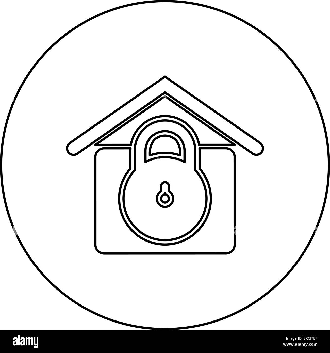 Lock house home protection with locked padlock concept safety defense security icon in circle round black color vector illustration image outline Stock Vector