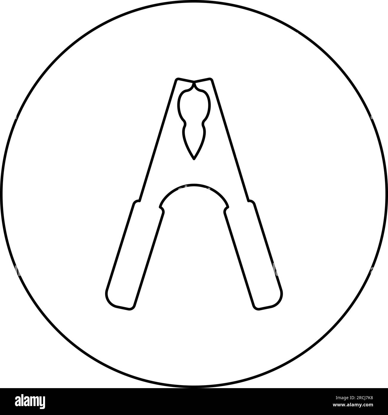 Electrical clip terminal to battery car crocodile shape icon in circle