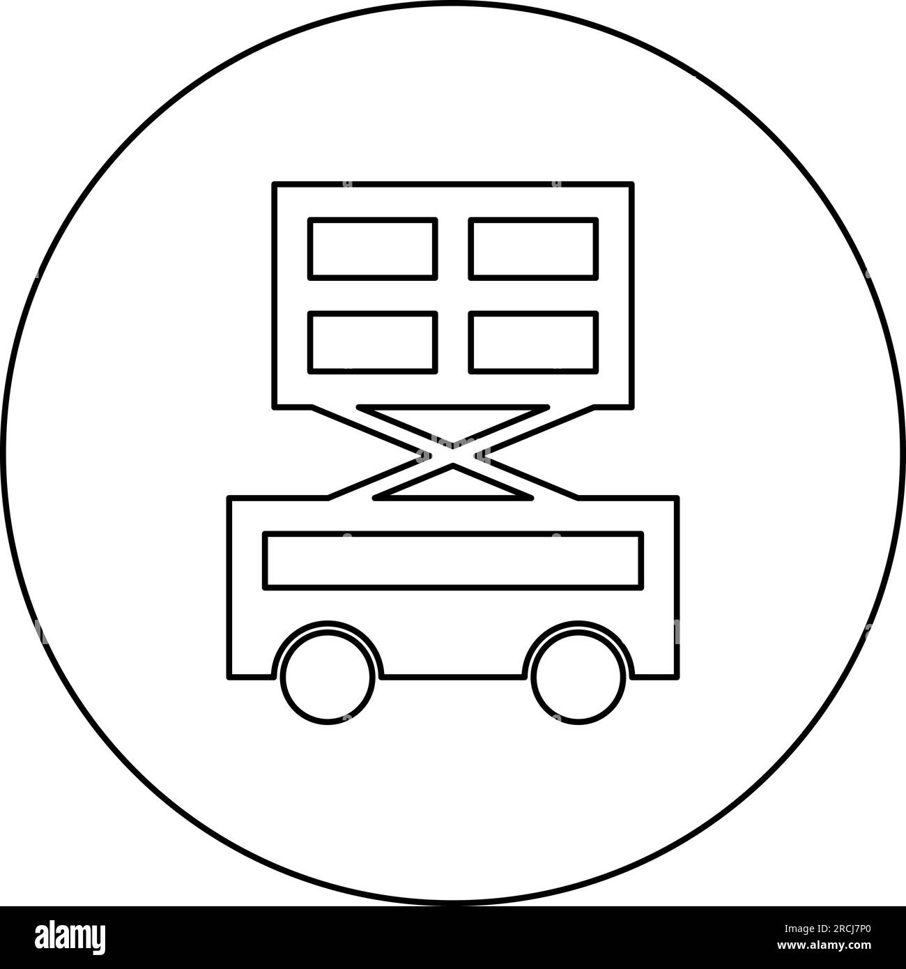 Lifting machine scissor lift platform self propelled icon in circle round black color vector illustration image outline contour line thin style simple Stock Vector