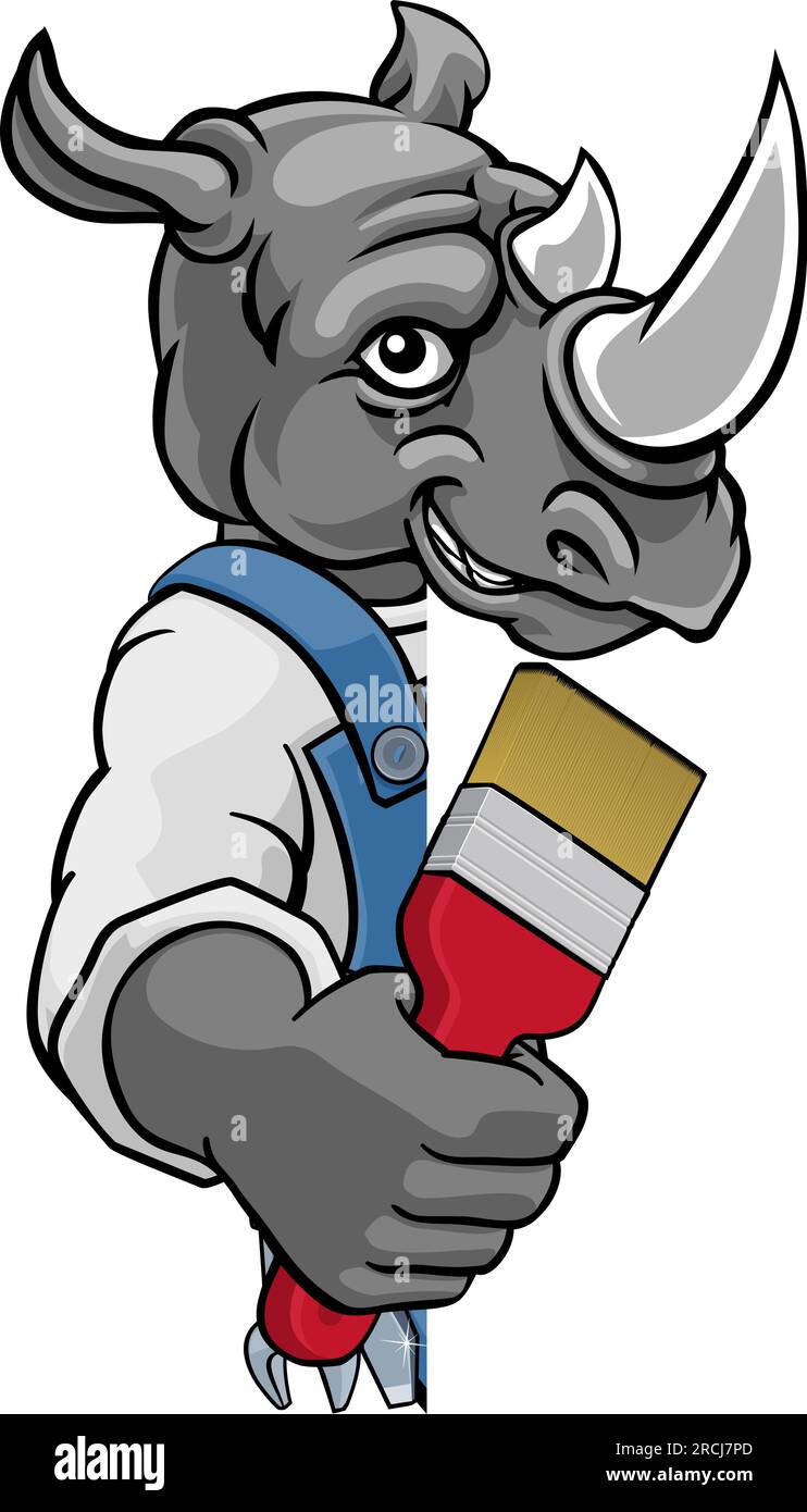 Rhino Painter Decorator Holding Paintbrush Stock Vector