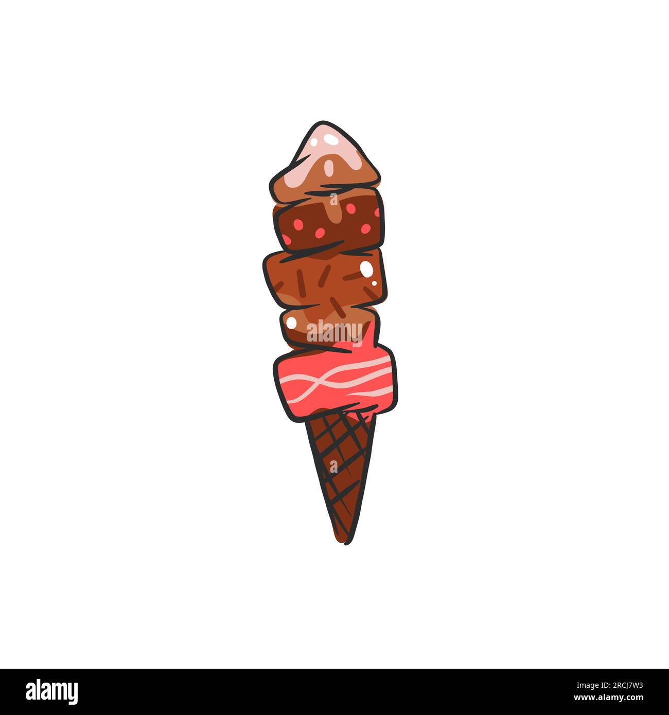Premium Vector  Cute ice cream scoop cartoon icon vector strawberry  vanilla and chocolate scoops in waffle cone desserts sweet foods flat  design icon concept vector flat outline icon