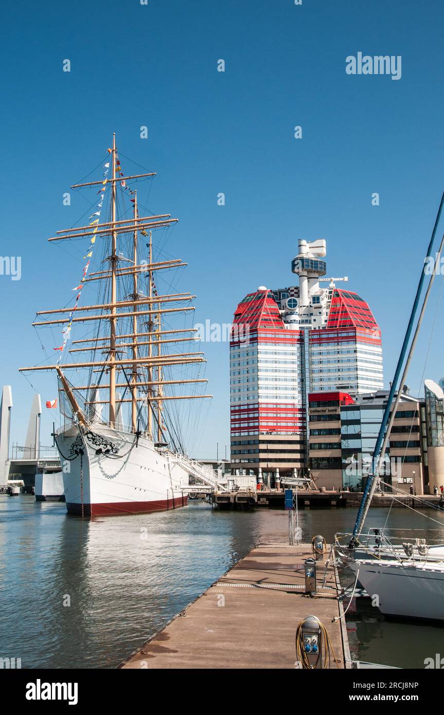 Around Gothenburg - Viking - Danish sailing ship & 'The Lipstick' building Stock Photo