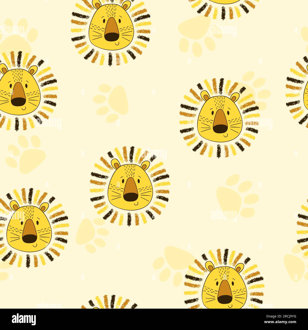 Cute lion head seamless pattern. Vector background for kids. Stock Vector