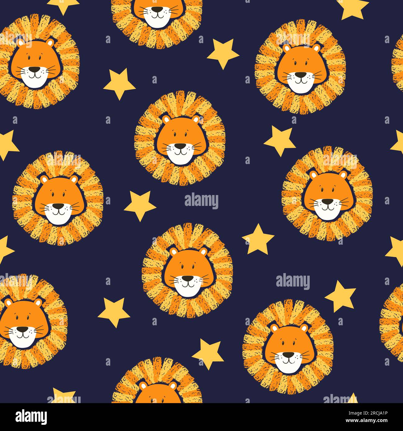 Cute lion head seamless pattern. Vector repeat background. Stock Vector