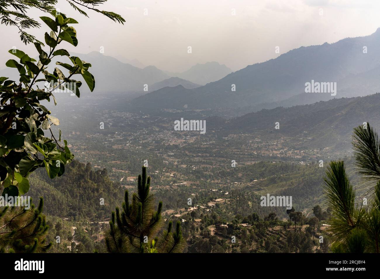 Aerial view of the houses and residential community in the Buner valley. Stock Photo