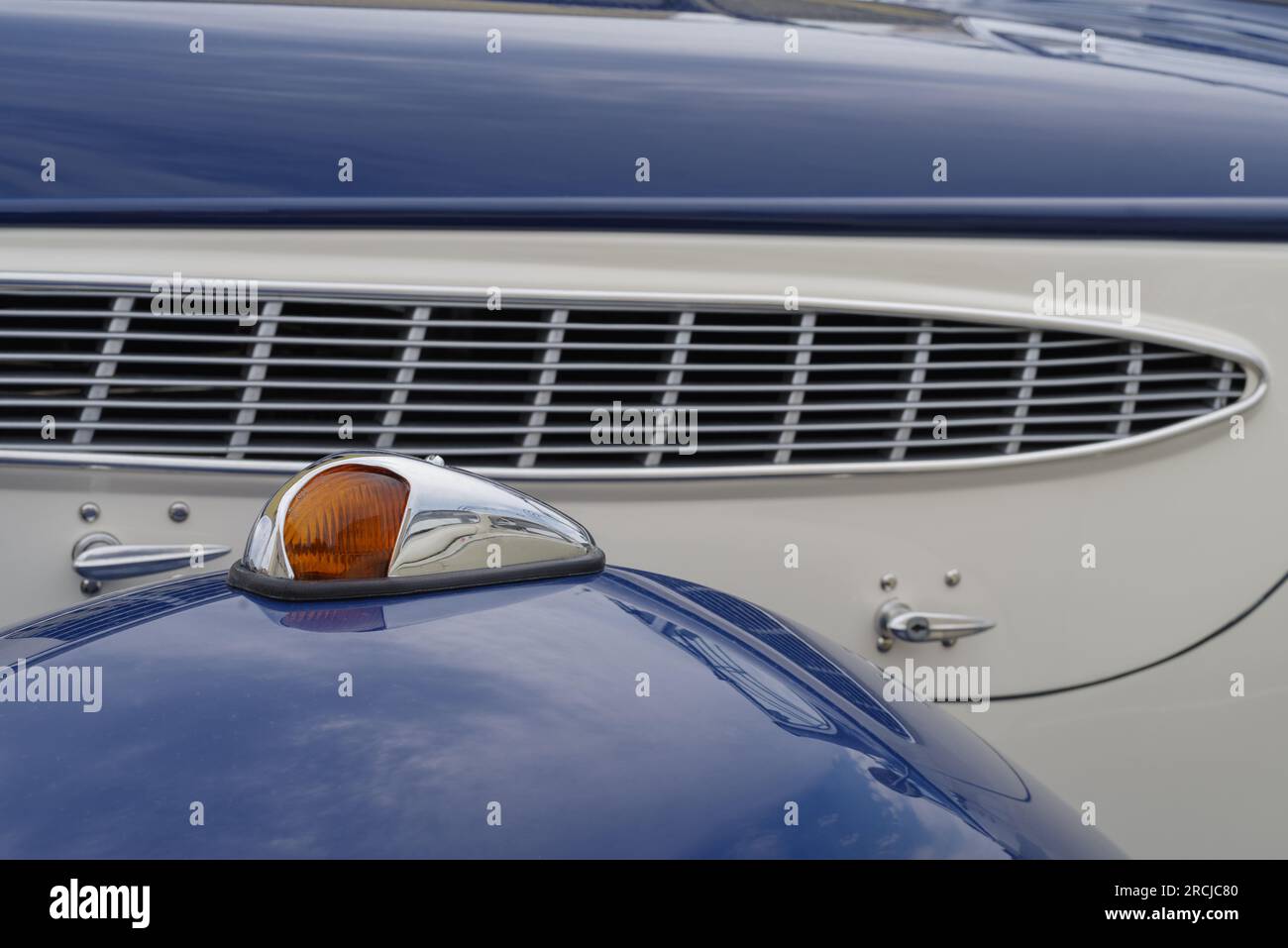 Close up detail of a BMW 327 Vintage car cruising on the road during raid of vintage cars Stock Photo