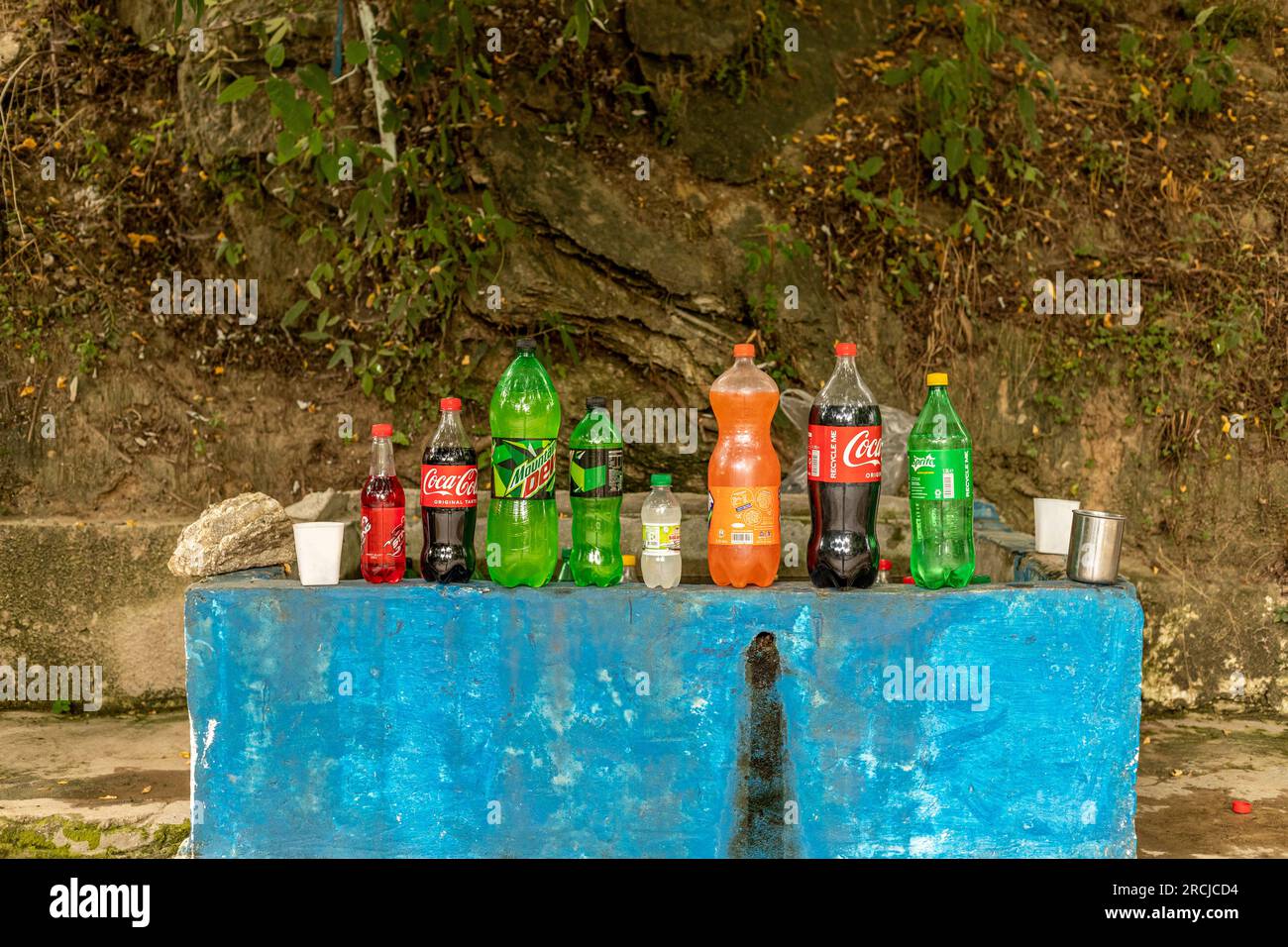 Roadside cold drinks stall: Swat valley, Pakistan - June 10, 2023. Stock Photo