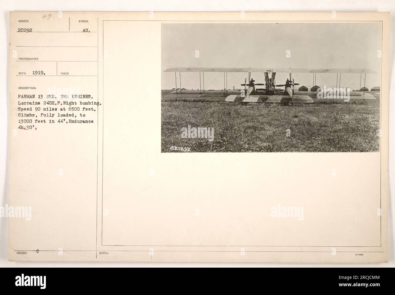 WW1 photo of U.S. Farman biplane in flight WW1 photo of U.S. Farman biplane in flight