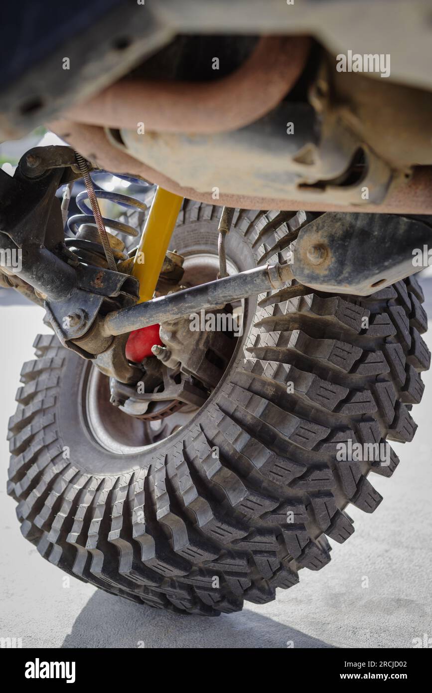 Closeup of trim and all terrain tire on offroad vehicle Stock Photo Alamy