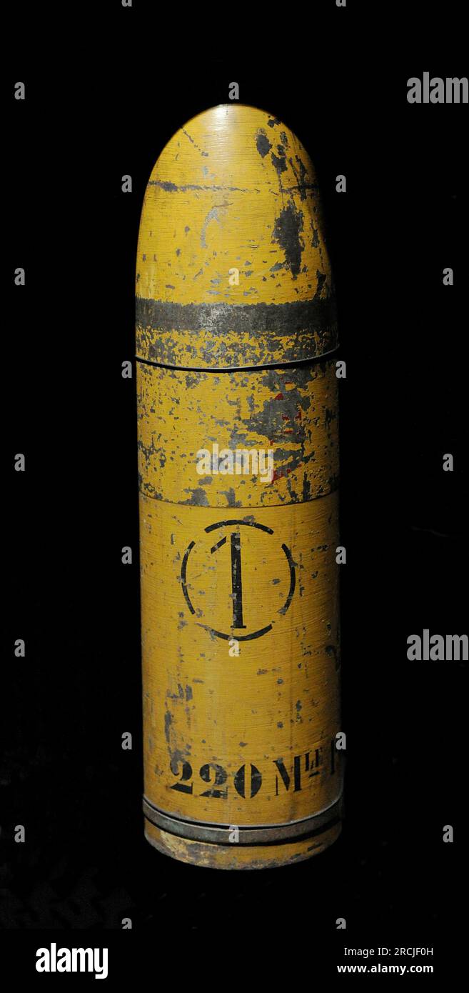 First World War (1914-1918). Belgium. 210 mm artillery shell. Stock Photo