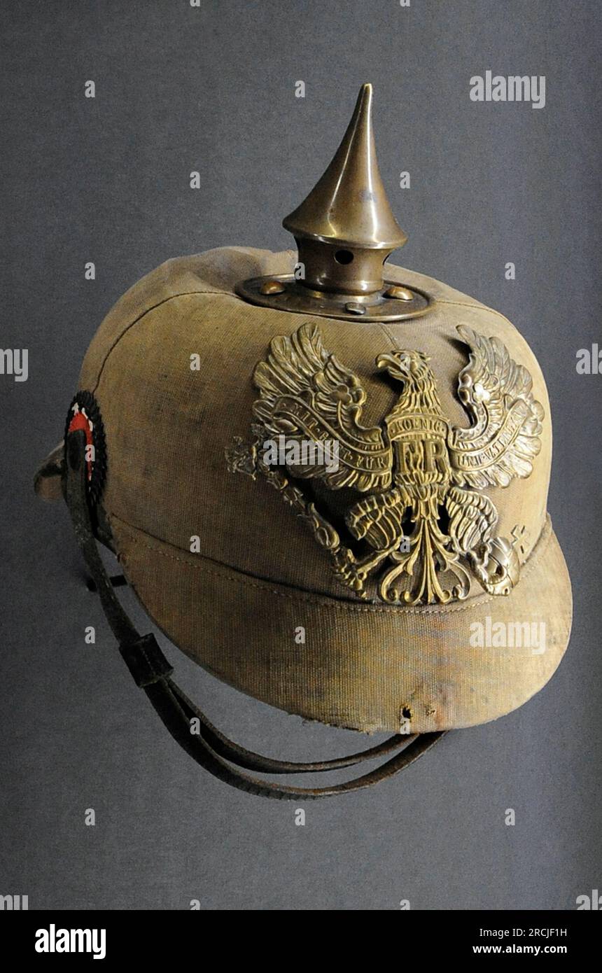 First World War (1914-1918). German army helmet 'Pickelhaube', model 1895, introduced in 1915. Latvian War Museum. Riga. Latvia. Stock Photo