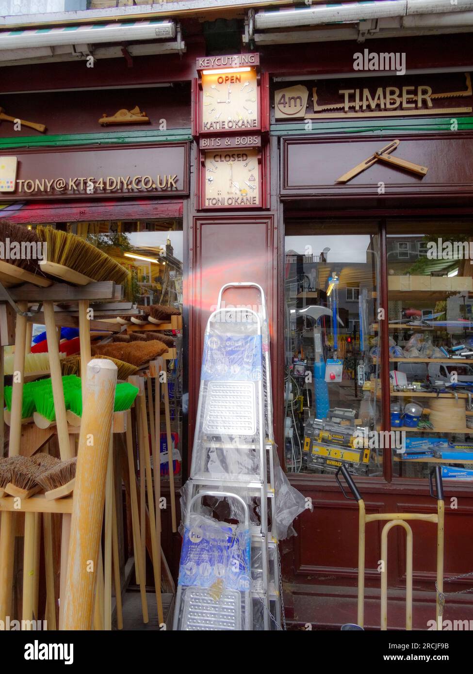 Views about and around a traditional British hardware shop with goods
