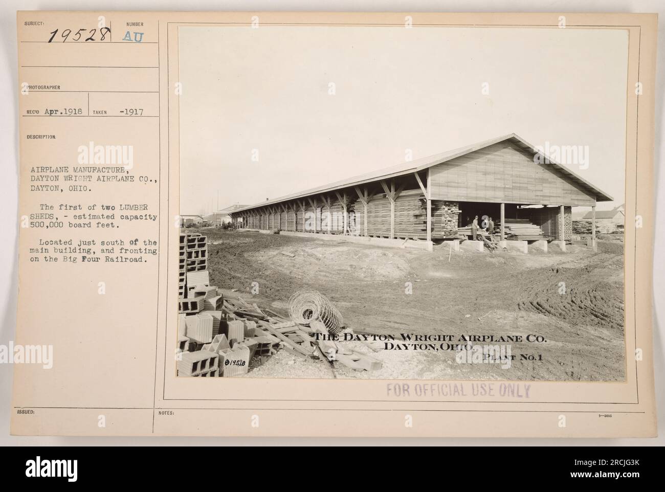"An image showing the first of two lumber sheds at the Dayton Wright