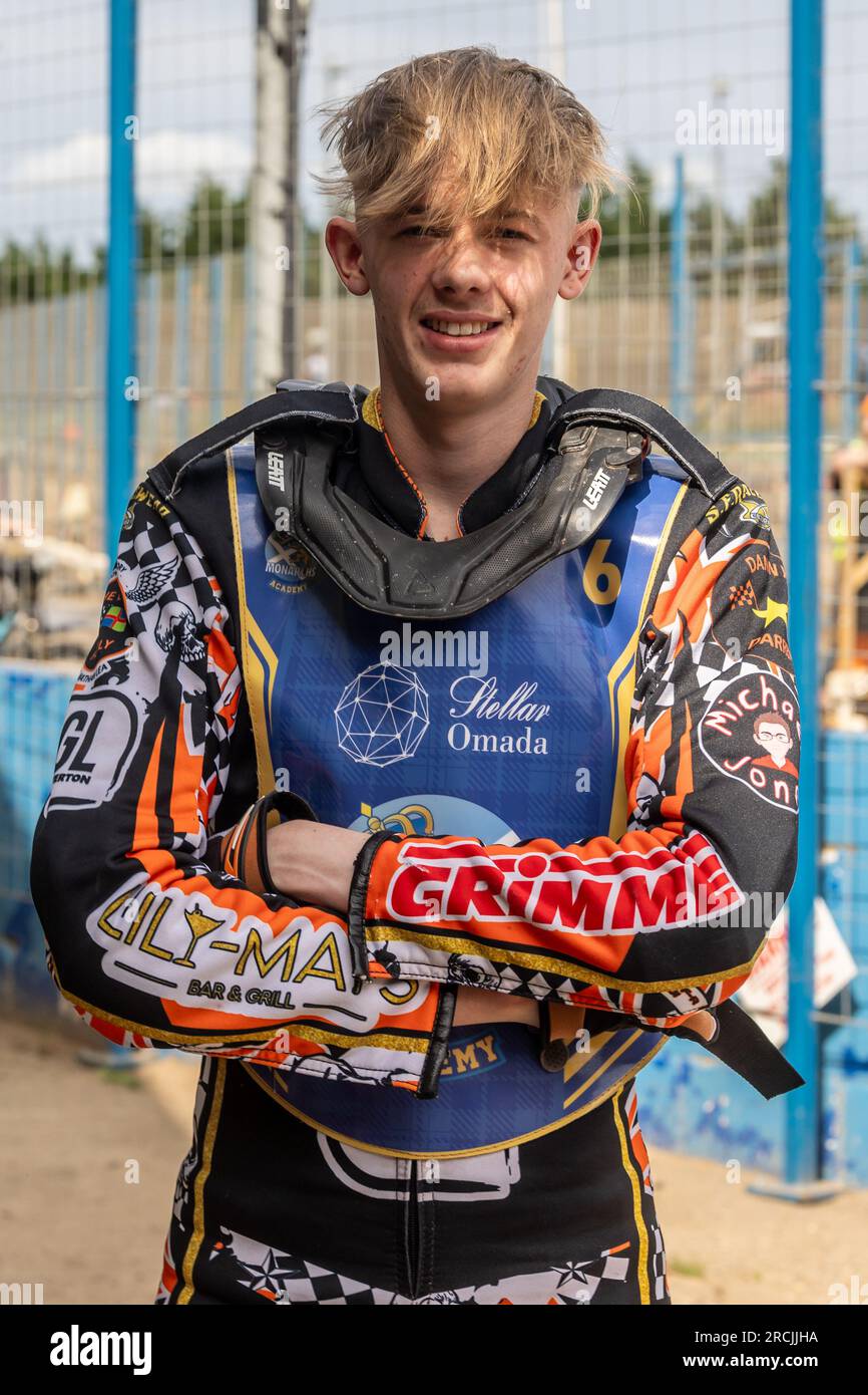 Mickie Simpson - Edinburgh Monarchs Academy speedway rider.  Portrait. Stock Photo