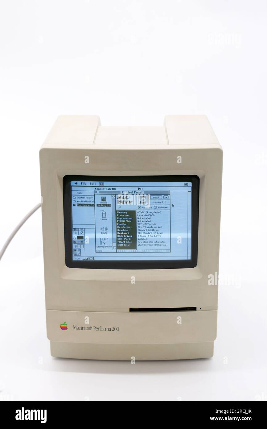 vintage Apple Macintosh Mac Performa 200 showing GUi interface of