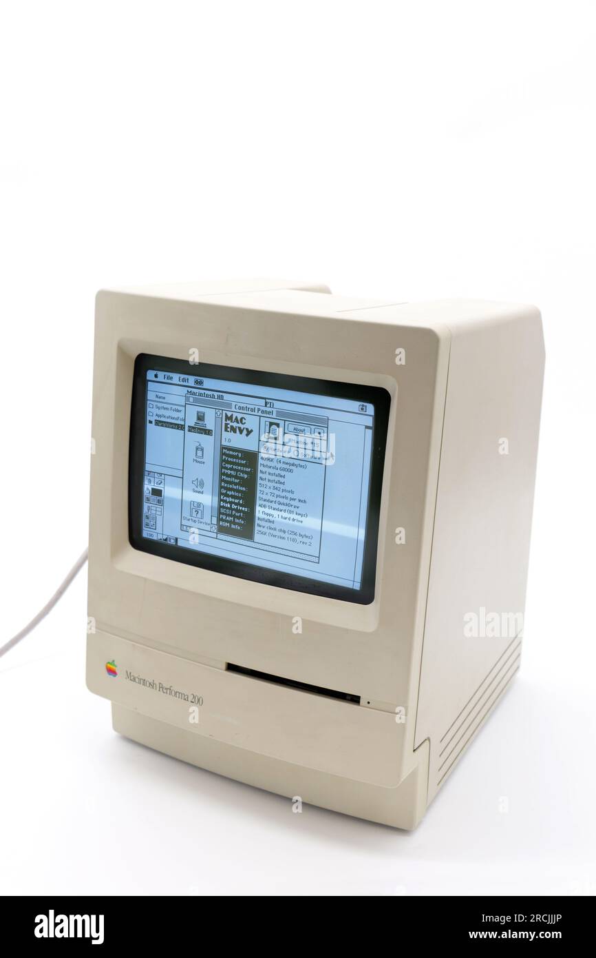 vintage Apple Macintosh Mac Performa 200 showing GUi interface of