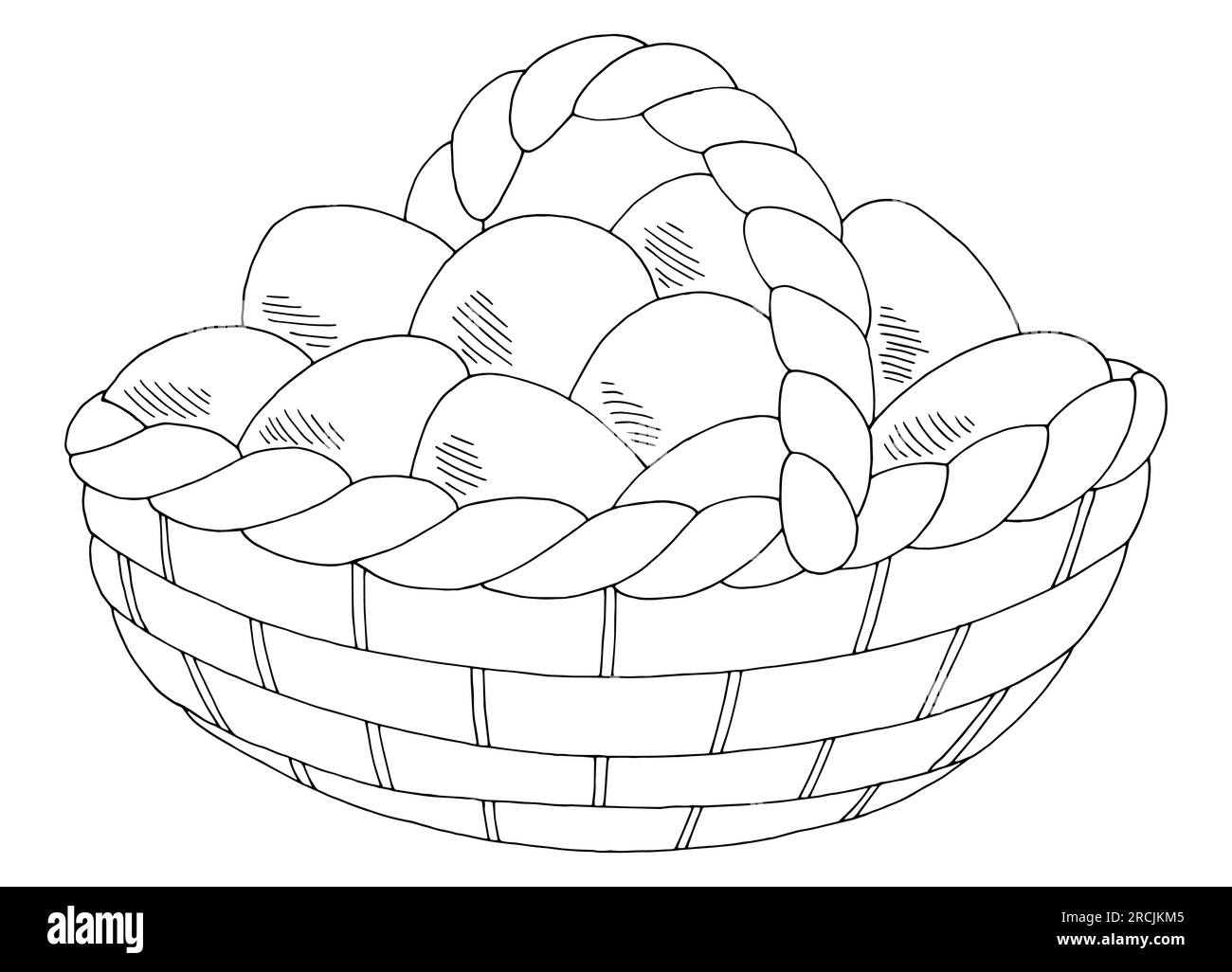 Egg in basket graphic black white isolated sketch illustration vector Stock Vector
