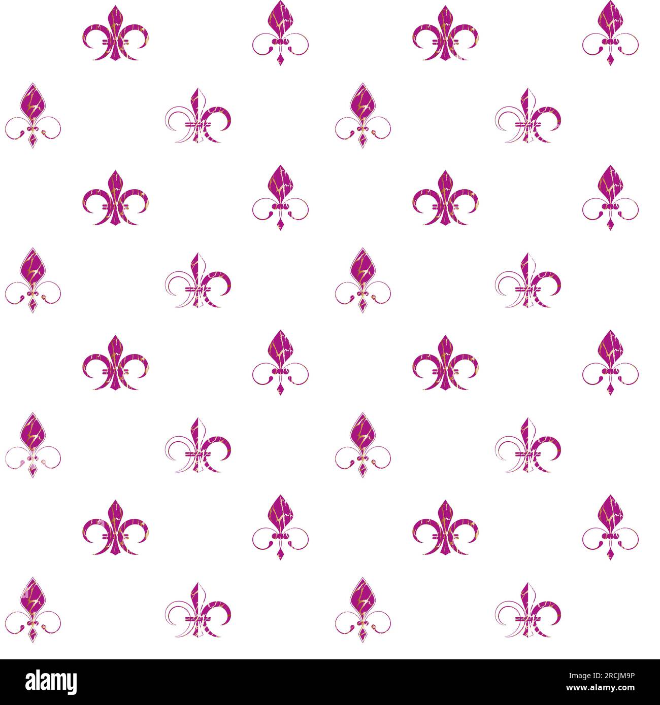 Fleur De Lis seamless pattern Purple and gold design element Stylized vector illustration Isolated on white background Stock Vector