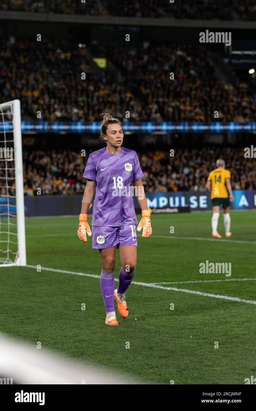 Melbourne, Australia. 14th July, 2023. Melbourne, Australia, July 14th 2023 Mackenzie Arnold during a Womens International match between Australia and France at Marvel Stadium in Melbourne, Australia 2023 (Liam Ayres/SPP) Credit: SPP Sport Press Photo. /Alamy Live News Stock Photo