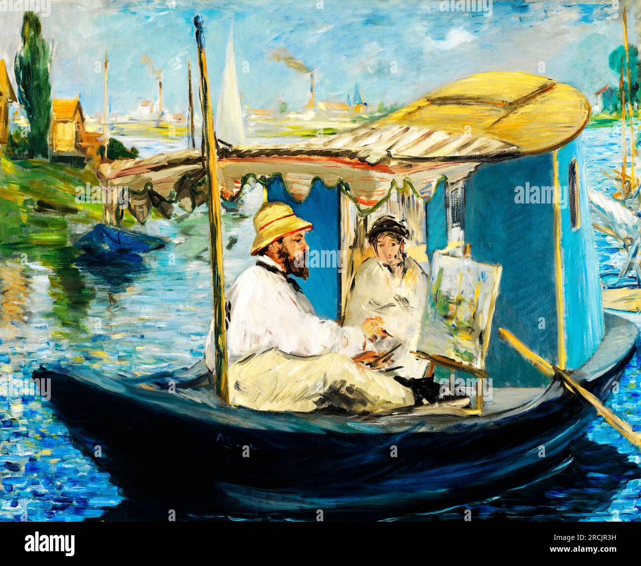 Edouard Manet's Claude Monet Painting in his Studio famous painting. Stock Photo