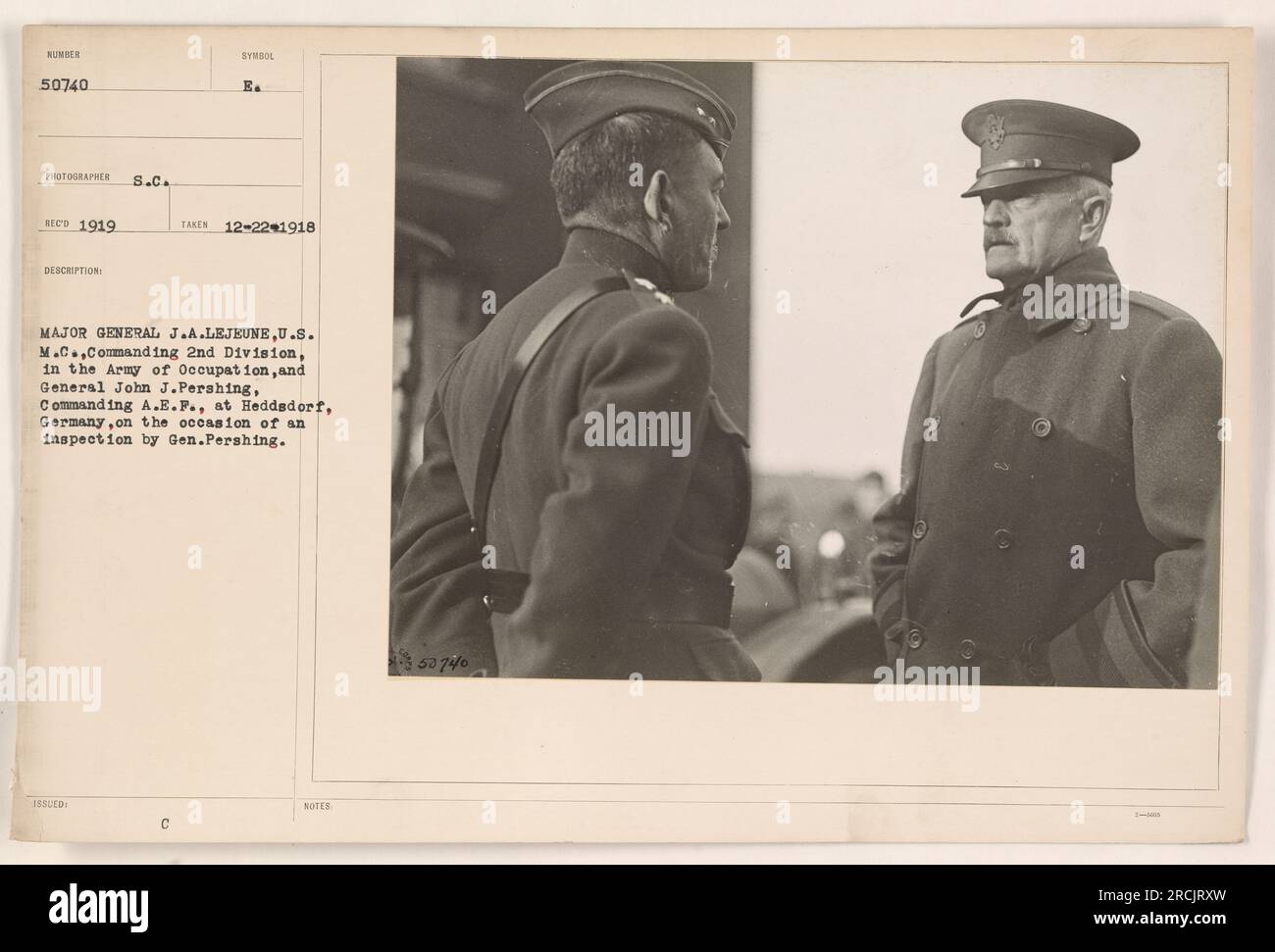 Major General J.A. Lejeune, U.S.M.C., Commanding 2nd Division and General John J. Pershing