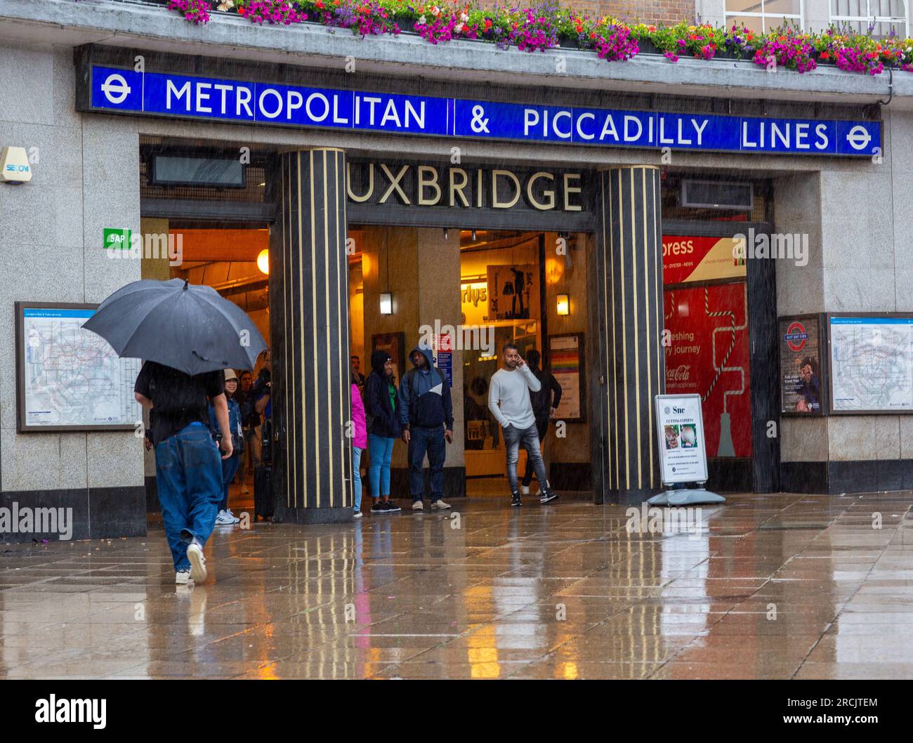 Uxbridge, England. 14th July, 2023. Uxbridge station in Boris Johnson's former constituency.A by-election for the United Kingdom parliamentary constituency of Uxbridge and South Ruislip is scheduled for 20 July 2023, following the resignation of former Prime Minister Boris Johnson as its member of Parliament on 12 June. Stock Photo